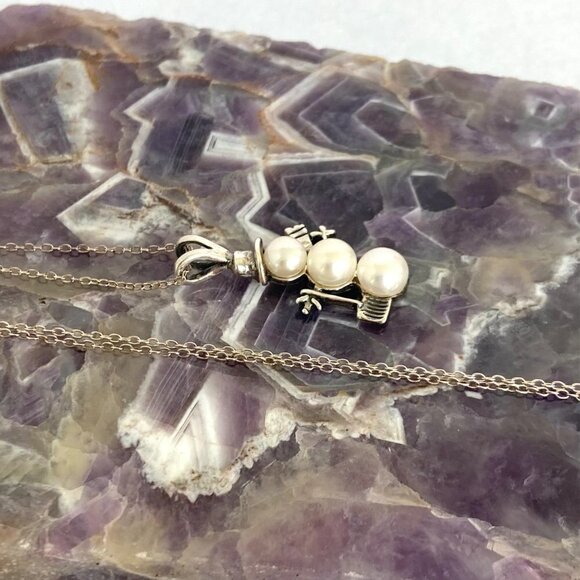 Sterling Silver 925 Dakota West Pearl Snowman Winter Pendant Necklace 18" Chain - Picture 16 of 16